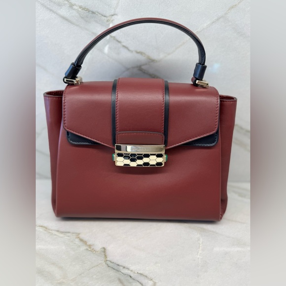 BVLGARI Handbags - Bvlgari Burgundy/Black Leather Serpenti Viper Crossbody Shoulder Handbag